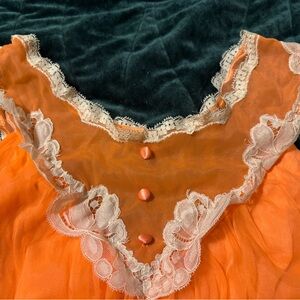 Elegant Orange Lace Trim Nightgown